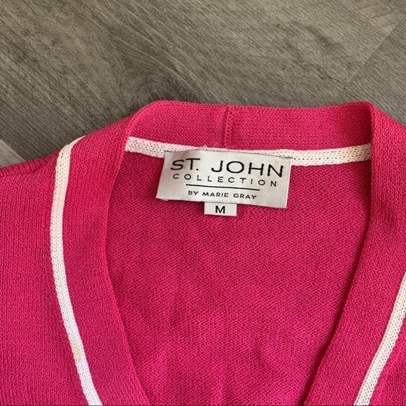 St. John Pink Cardigan Sweater Women’s M Gold Buttons Contrast Trim Preppy - Picture 4 of 10